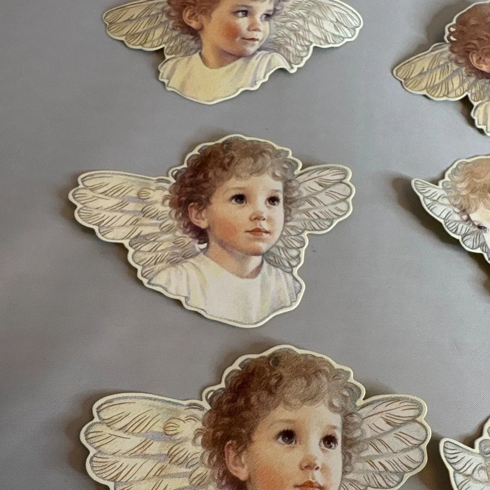 Vintage 1983 B Shackman Kathy Lawrence 12 Angel Gift Tags Cards with Gold Tassel